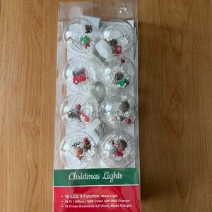 10 Foot Christmas Snowglobe LED String Lights 8 Function Warm Light USB Cable